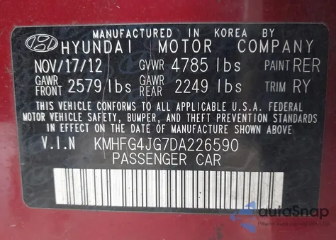 2013 Hyundai Azera from USA, damaged, VIN KMHFG4JG7DA226590